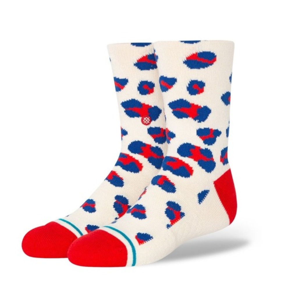 Stance Youth Kids Leopard Crew Socks Off White‎ Red Size L 3-5.5